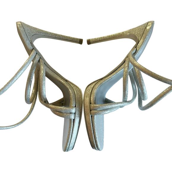 Nine West Women’s Loomay Silver Glitter Sparkle Strappy Open Toe Stiletto Size 9 - Picture 3 of 7